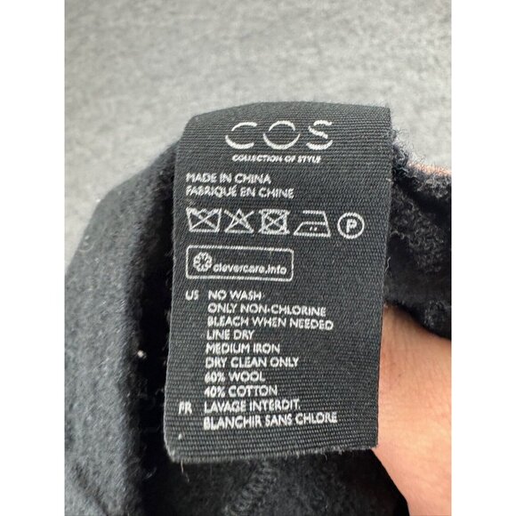 COS Wool Sweater Women's S Black Turtleneck 3/4 Sleeve Knit Cropped Pullover - Picture 7 of 7